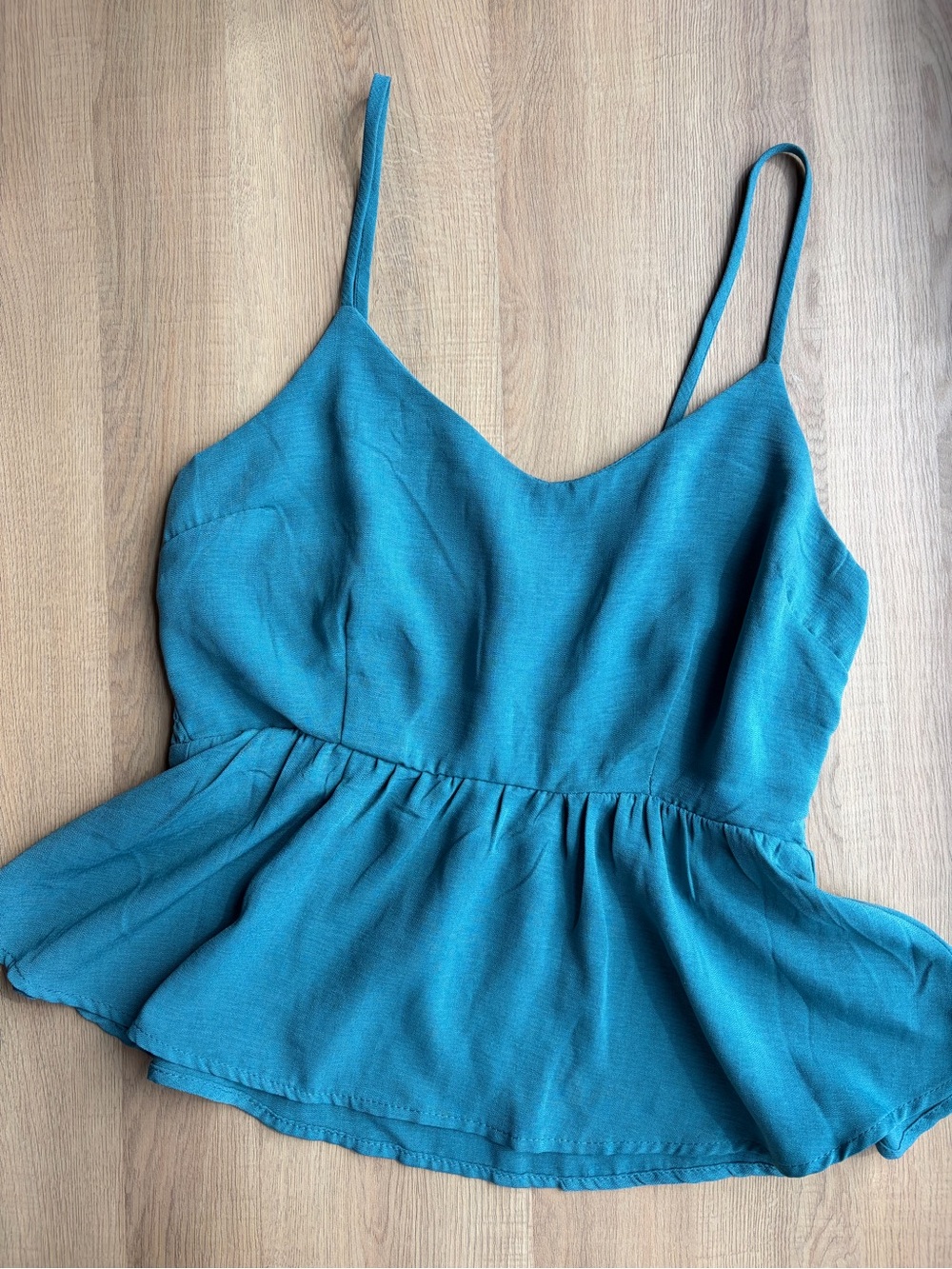 Monteau Teal Spaghetti Strap Peplum Camisole